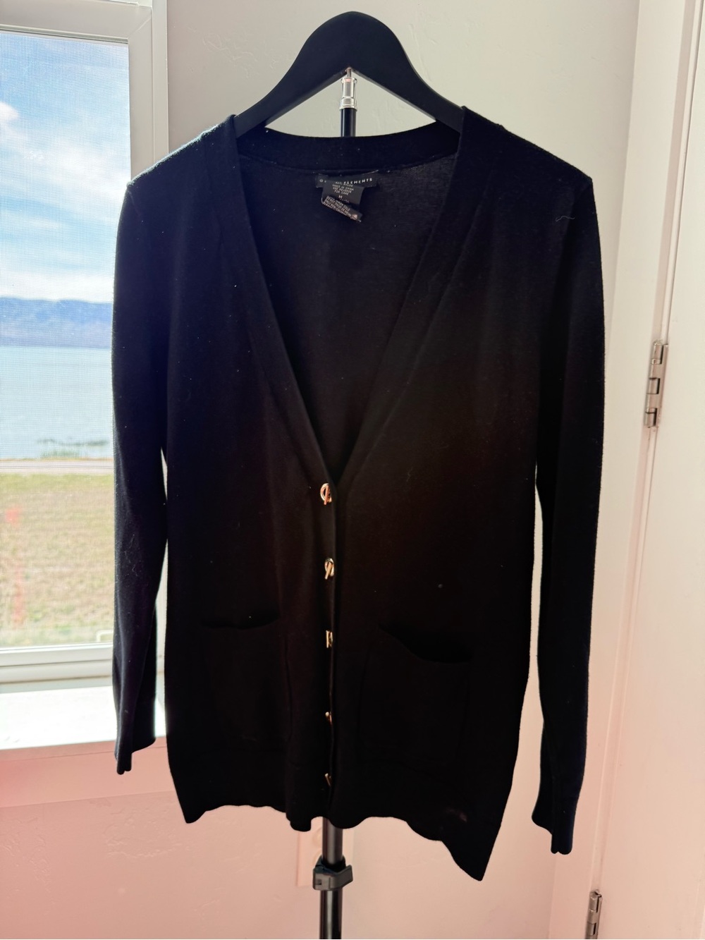 Grace Elements Black V-Neck Long Sleeve Cardigan with Gold Buttons